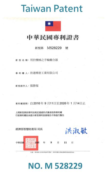 Flair Obtained a new patent of hand wheel clutch from Taiwan